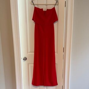 Red Strapless Wide-Leg Jumpsuit